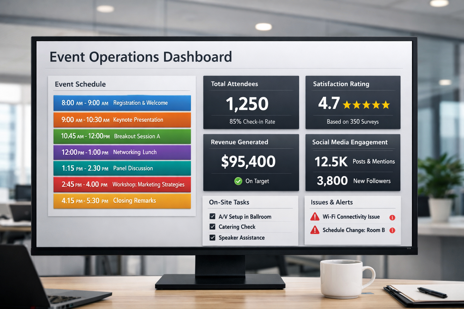 Kurumsal etkinlik operasyon panosu görselleştirmesi
