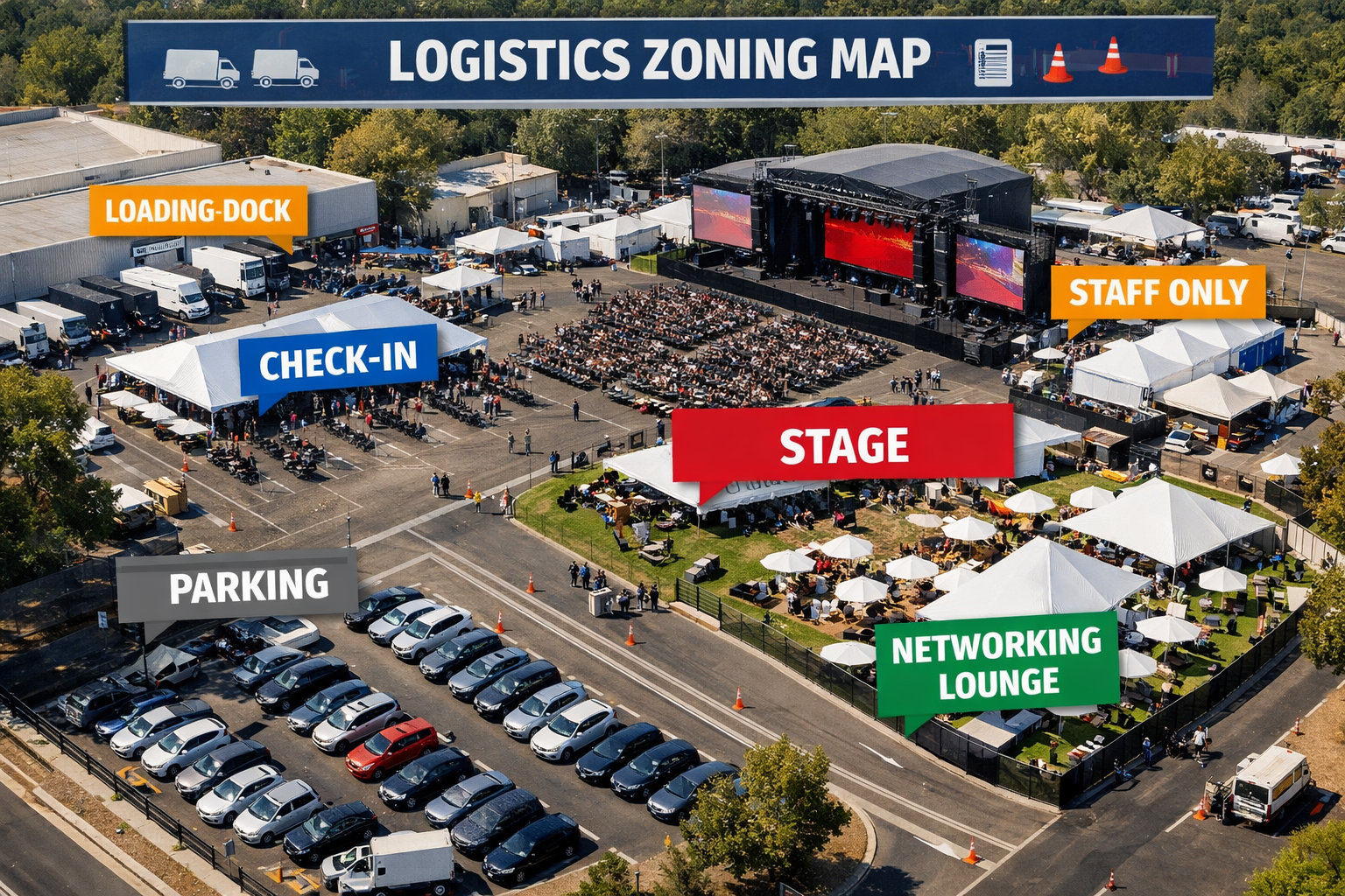 Etkinlik alanında bölgesel yönlendirme ve kayıt akışı şeması